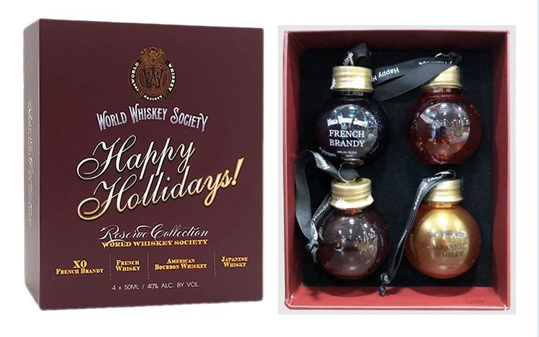 World Whiskey Society Filled Christmas Ornament 4-pack (50ml each ornament)