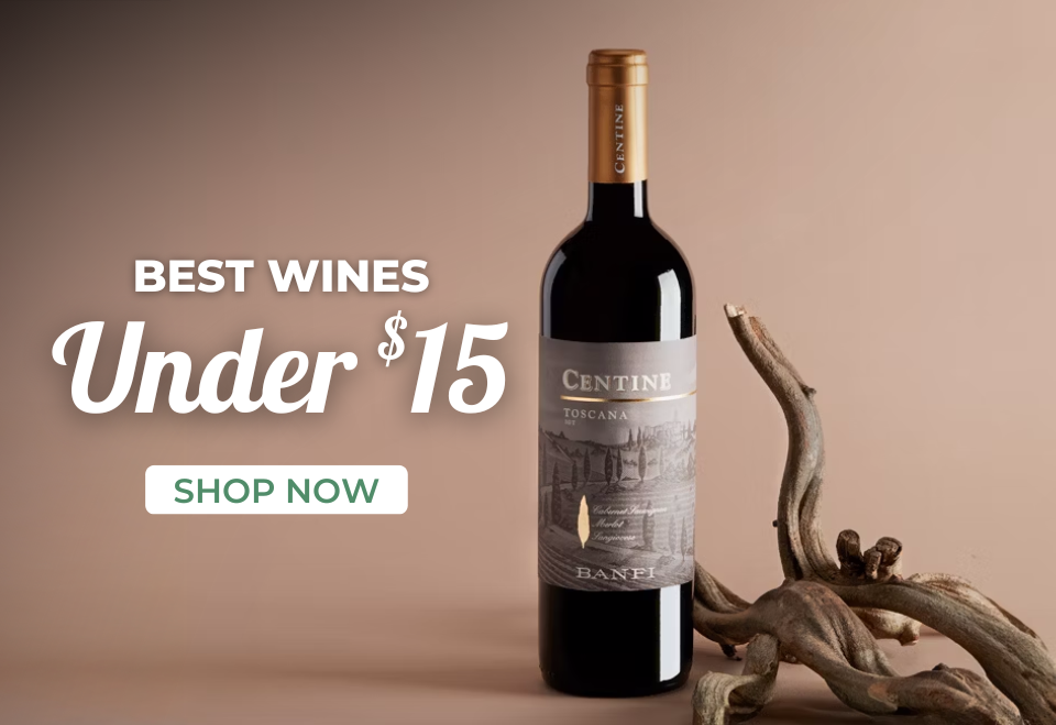 Two bottles of alcohol with sale prices and Deep Discounts in a festive autumn setting.