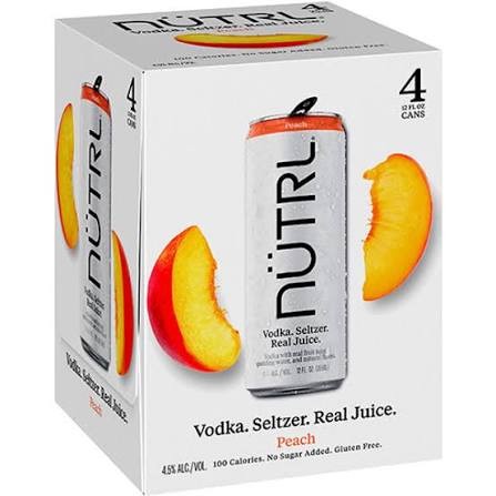 Nutrl Peach Vodka Seltzer 4Pk - 12Oz Cans