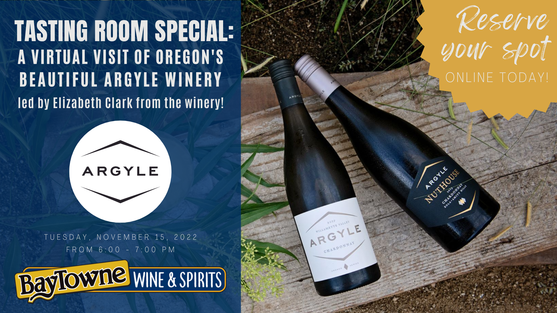 Tasting Room Special:  A Virtual Visit of Oregon's Beautiful Argyle winery, led by Elizabeth Clark from the winery!