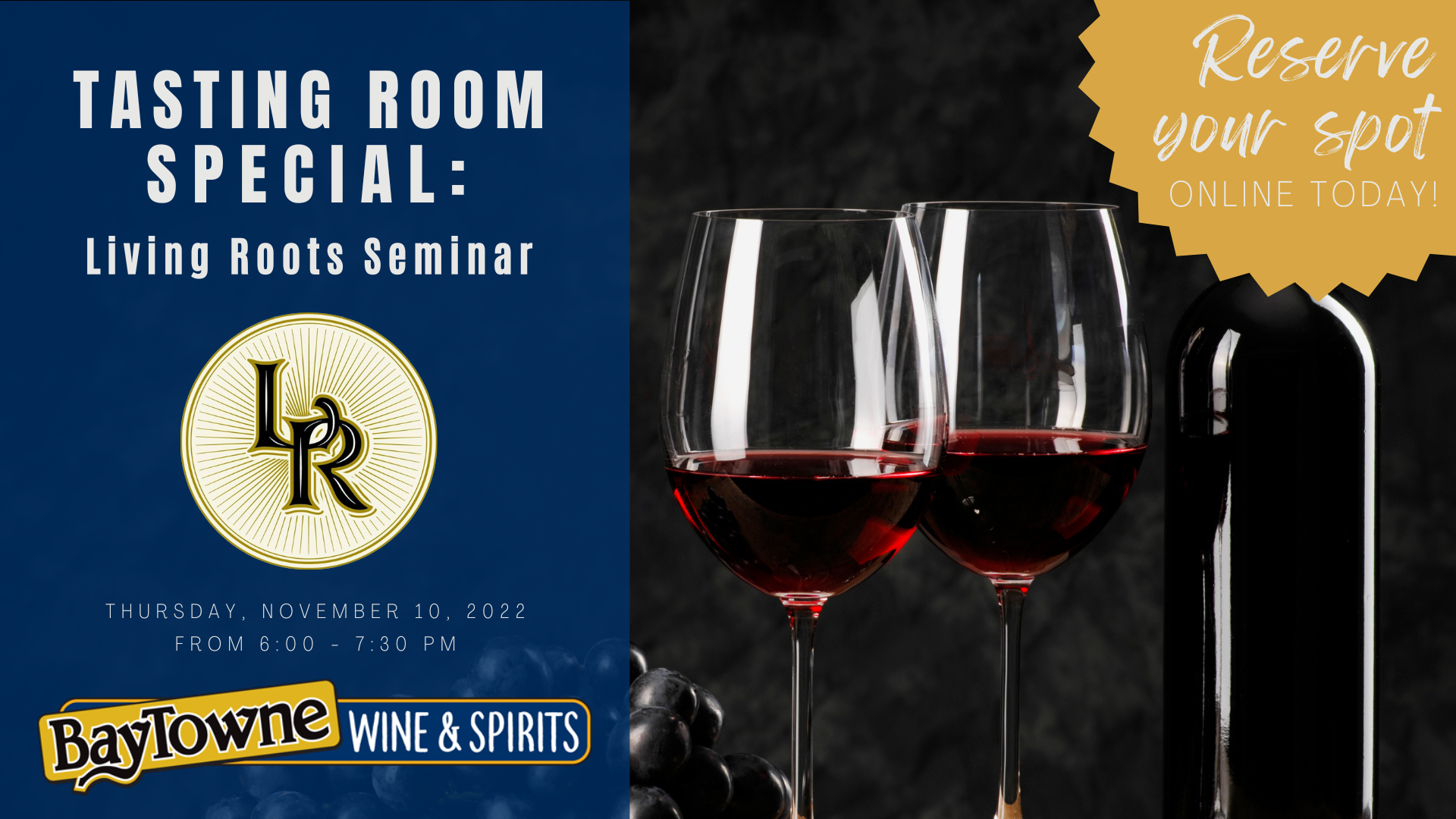 Tasting Room Special:  Living Roots Seminar