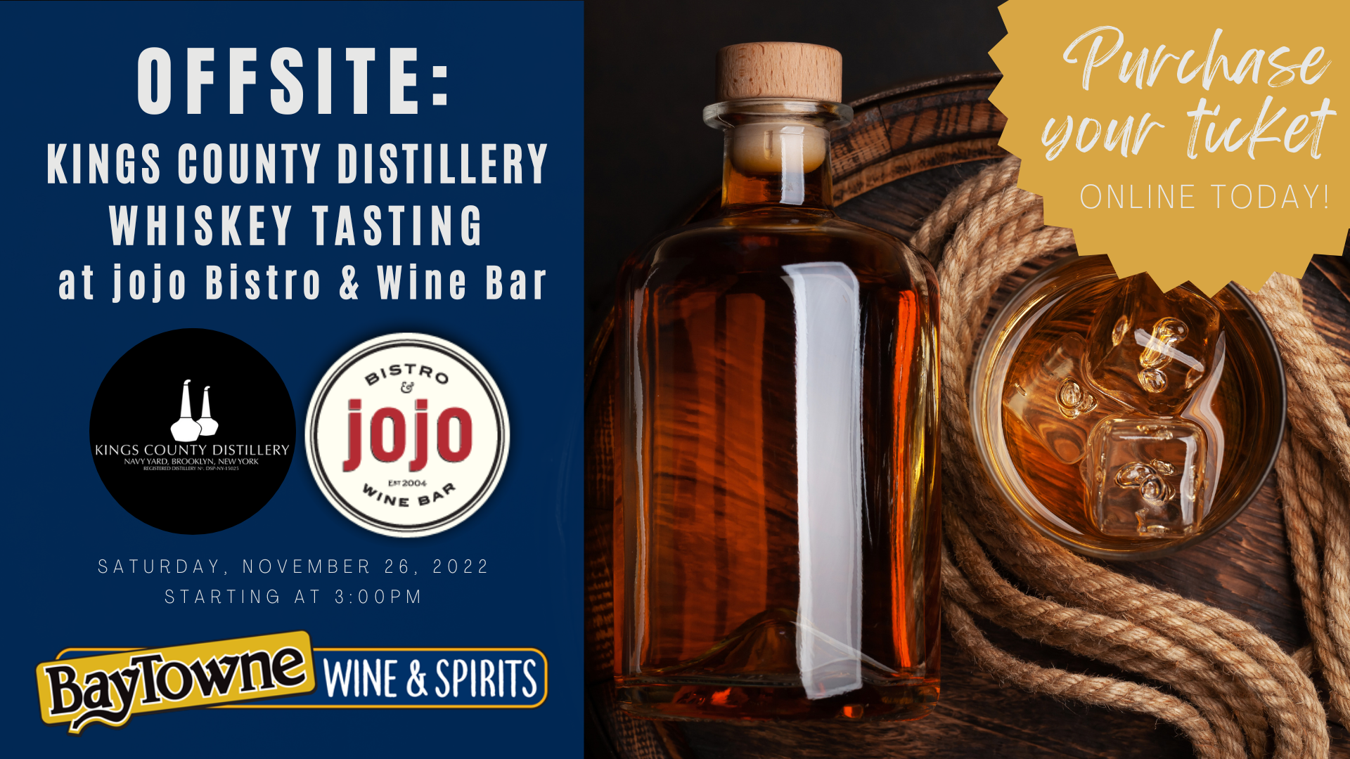 Offsite: Kings County Distillery Whiskey Tasting  at jojo Bistro & Wine Bar