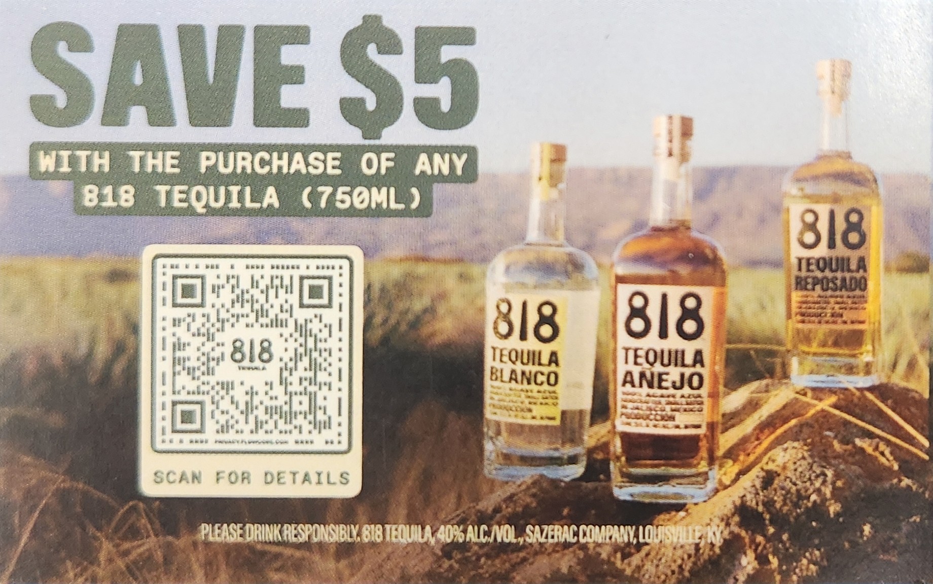 818 Tequila Blanco or Reposado