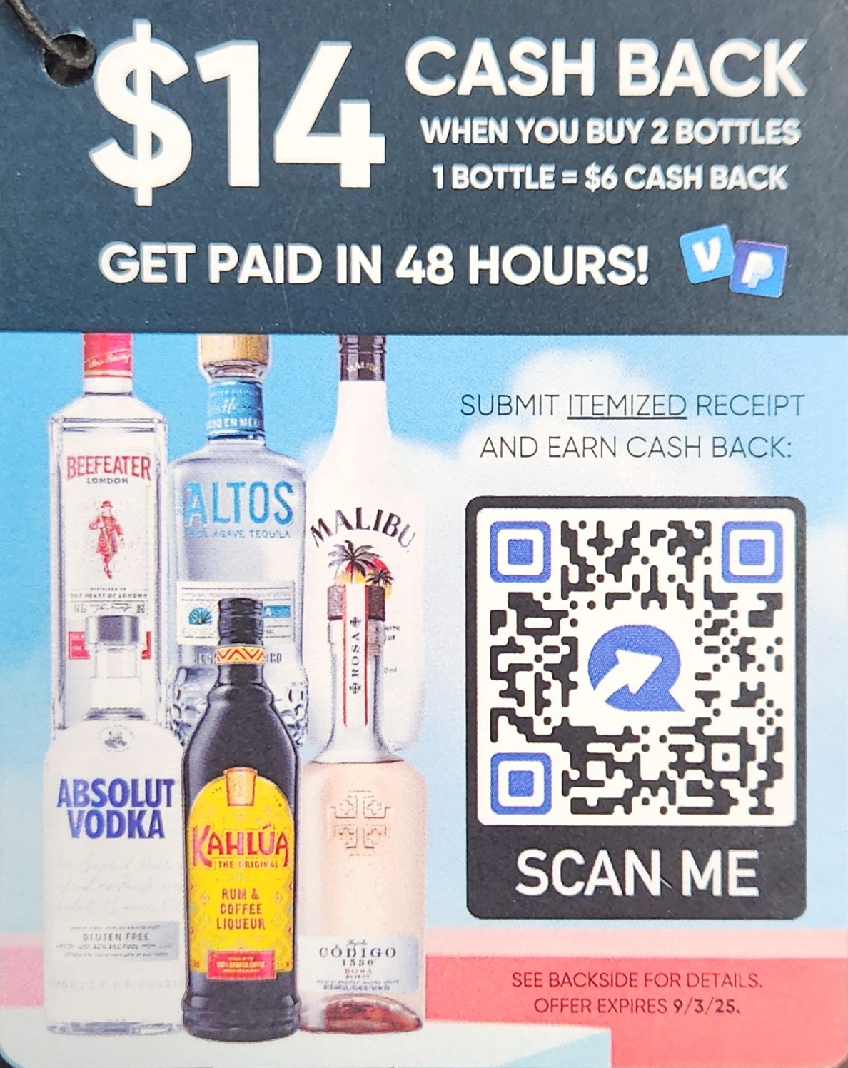 Beefeater, Malibu, Absolut, Kahlua 750mL or Larger