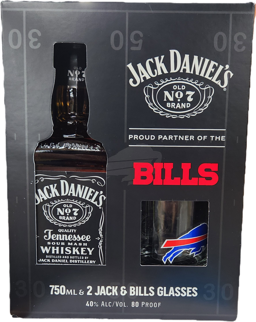 Jack Daniel's Black 750mL Gift Set with Buffalo Bills Glasses