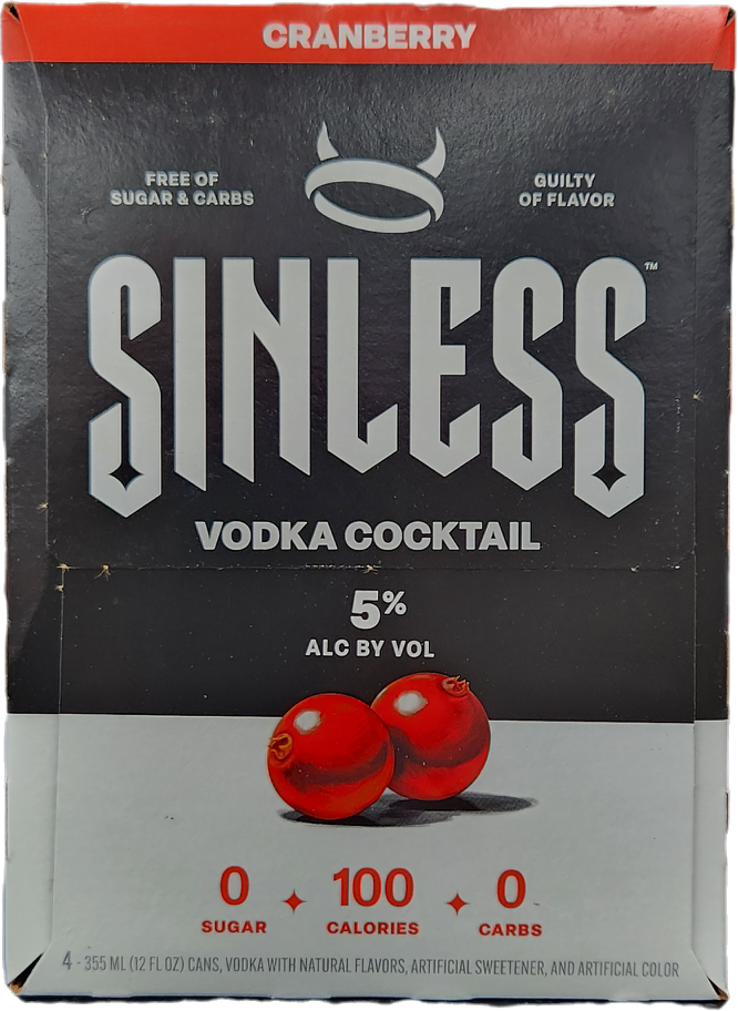 Sinless Cranberry Vodka Cocktail 4 Pack 355mL Cans