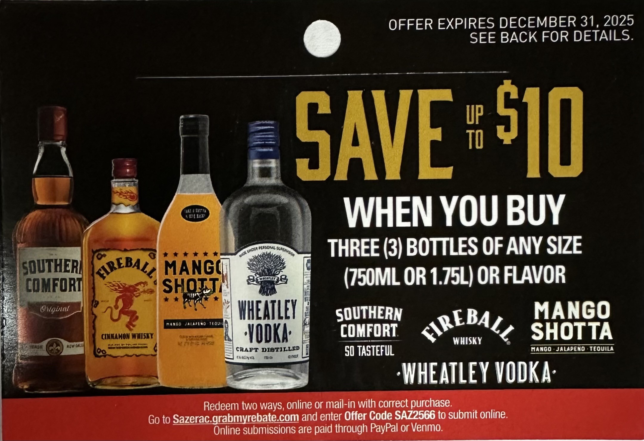 Southern Comfort, Fireball & Wheatley Vodka 750mL or 1.75L