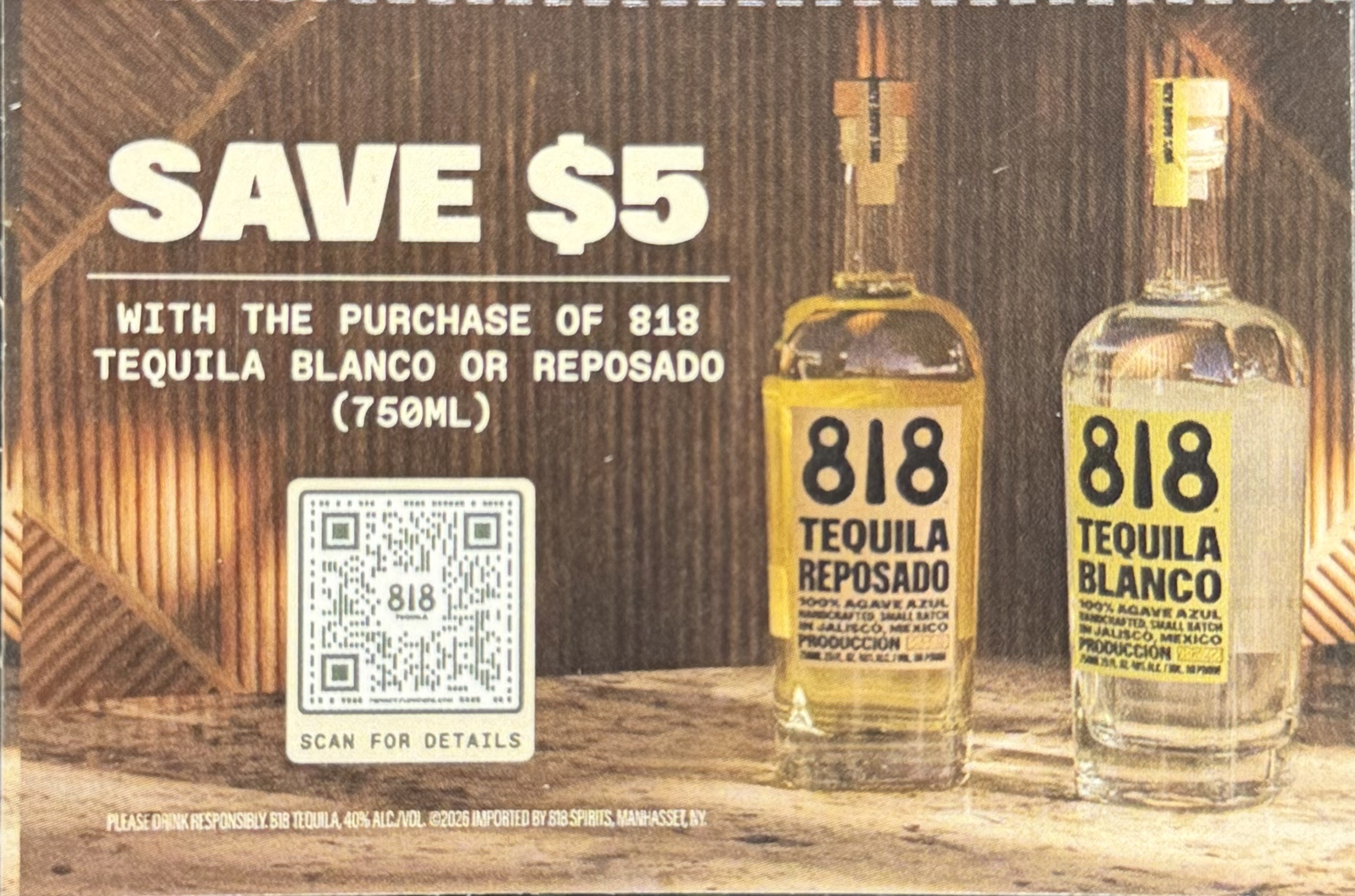 818 Tequila Blanco or Reposado