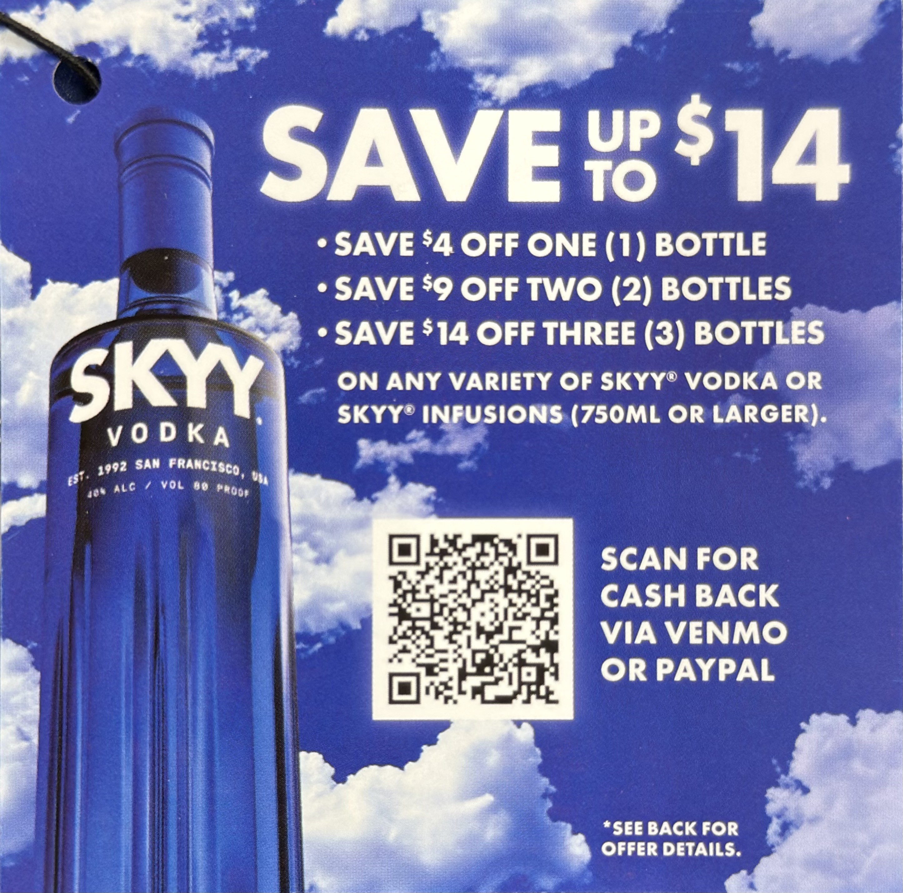 Skyy Vodka 750mL or Larger