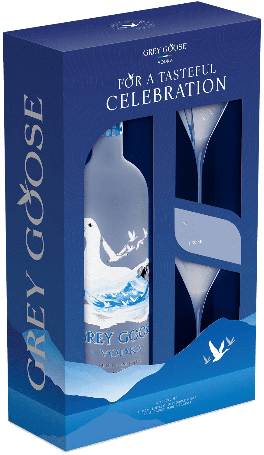 Grey Goose 750mL Gift Set with 2 Martini Glasses