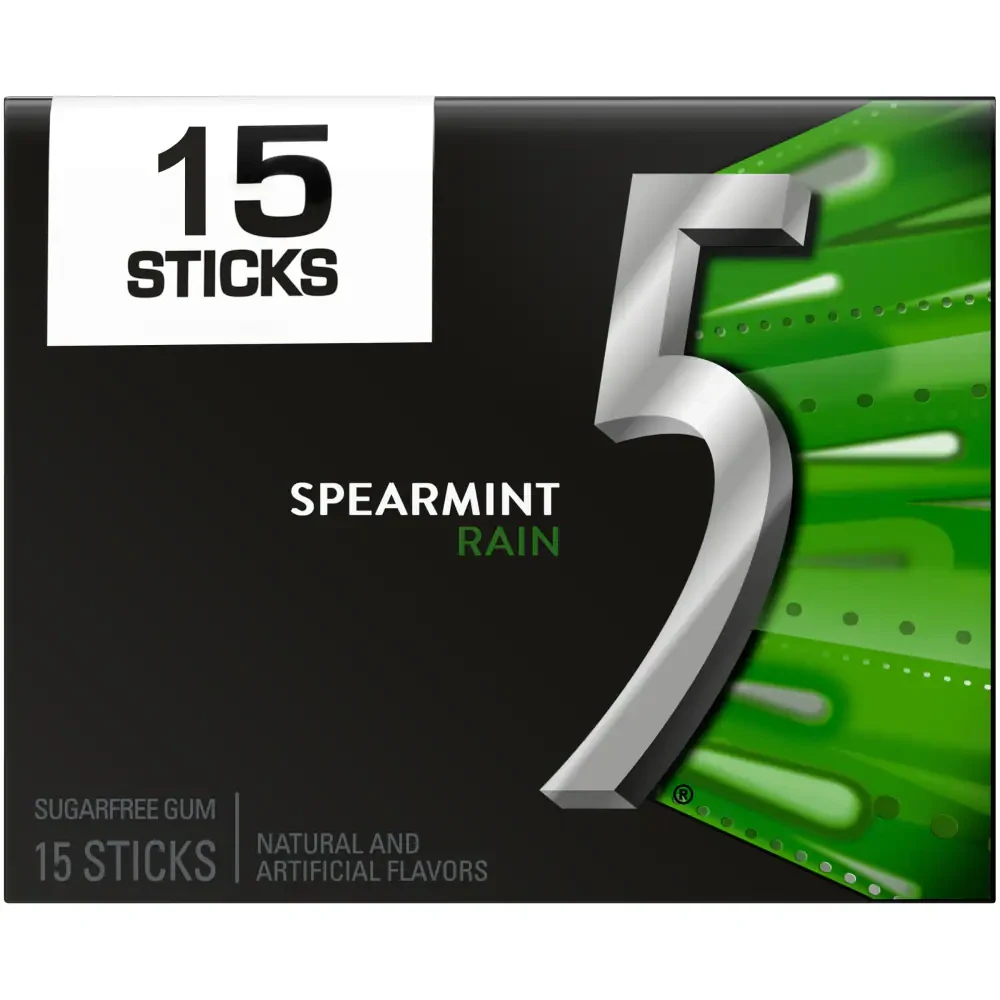WRIGLEY'S 5 SPEARMINT RAIN SUGARFREE GUM (15 STICKS)