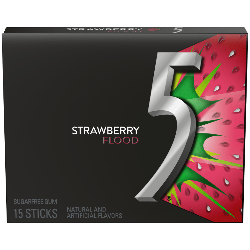 WRIGLEY'S 5 STRAWBERRY FLOOD SUGARFREE GUM (15 STICKS)