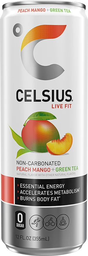 CELSIUS PEACH MANGO + GREEN TEA 12OZ