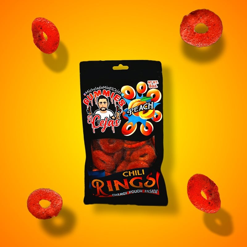 EL CEJAS PEACH GUMMY CHILI RINGS WITH CHAMOY 8OZ
