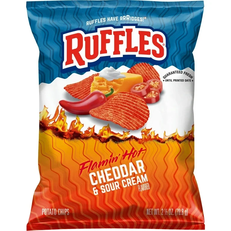RUFFLES FLAMIN HOT CHEDDAR & SOUR CREAM POTATO CHIPS 2.25OZ