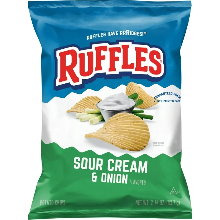 RUFFLES SOUR CREAM & ONION FLAVORED POTATO CHIPS 2.25OZ